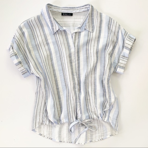 Very J Tops - Very J Striped 100% Cotton Drawstring Front Top L